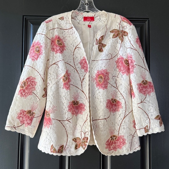 Oscar Jackets & Blazers - Oscar by Oscar de la Renta Cream/Pink Floral Lace Jacket Size 8